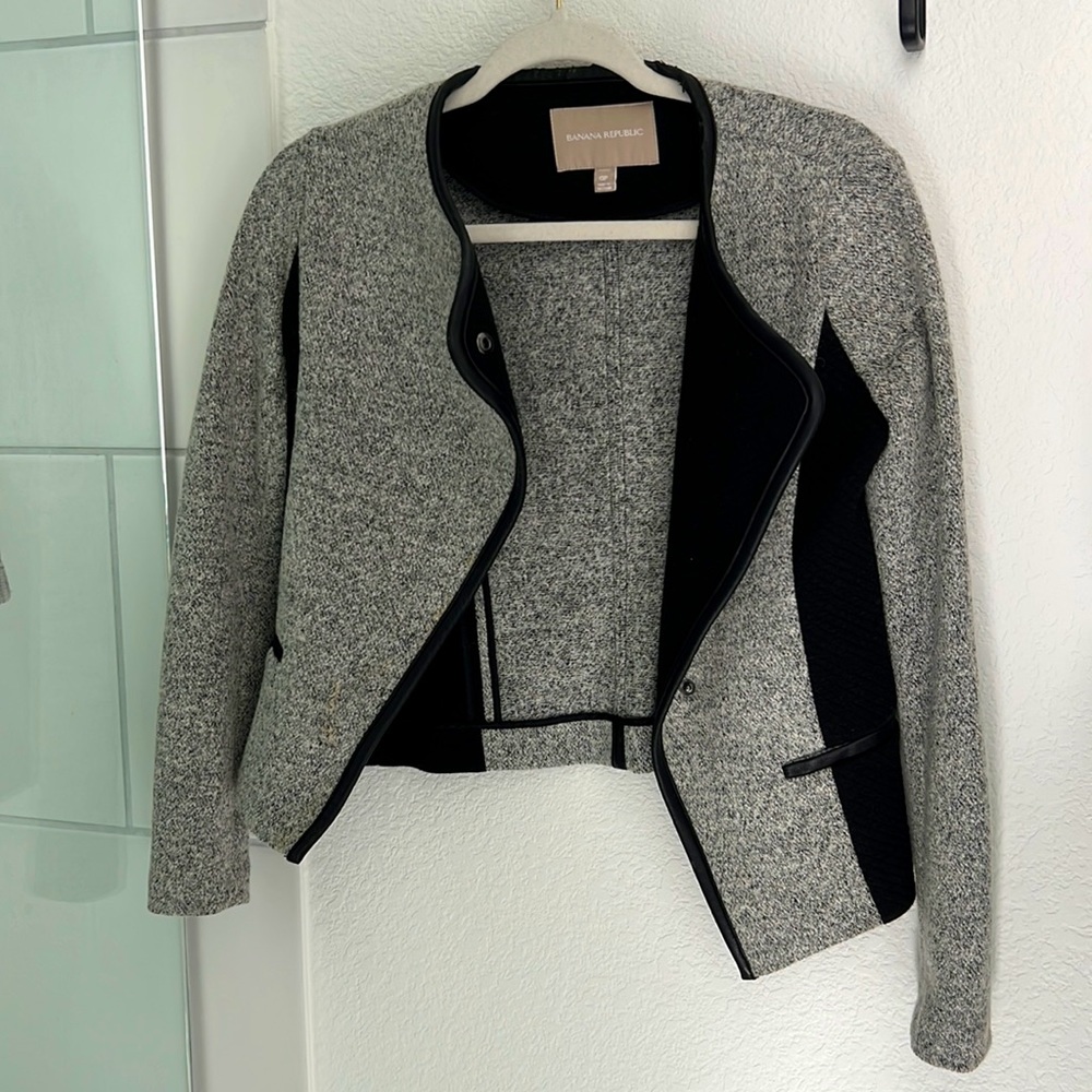 Banana Republic Wool Blend Blazer with Faux Leather Trim